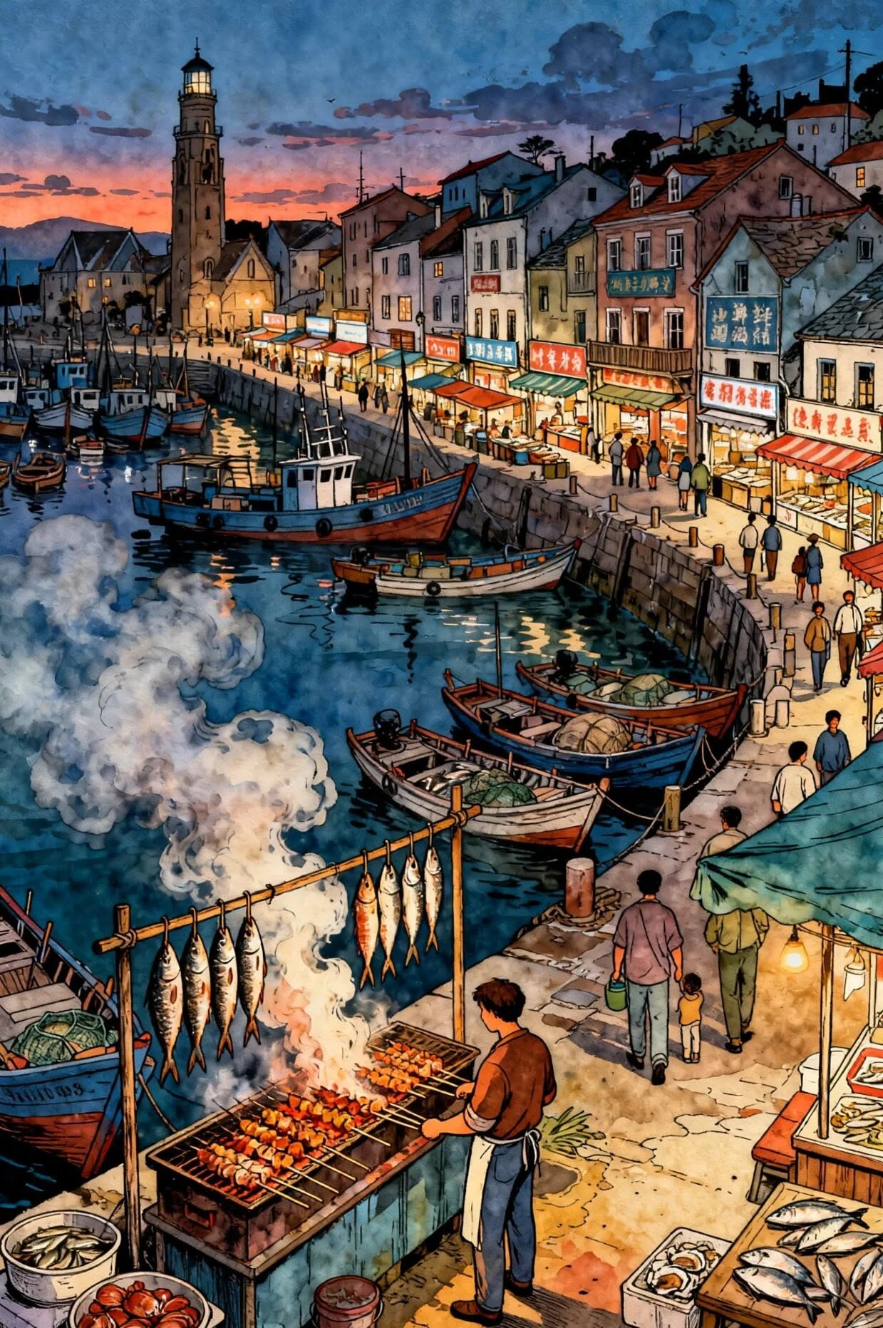 

500/1000/1200/2000 PCS Jigsaw Puzzles Seaside Snack Street House Landscape Family Activity Game for Gameroom Bedroom Home Decor