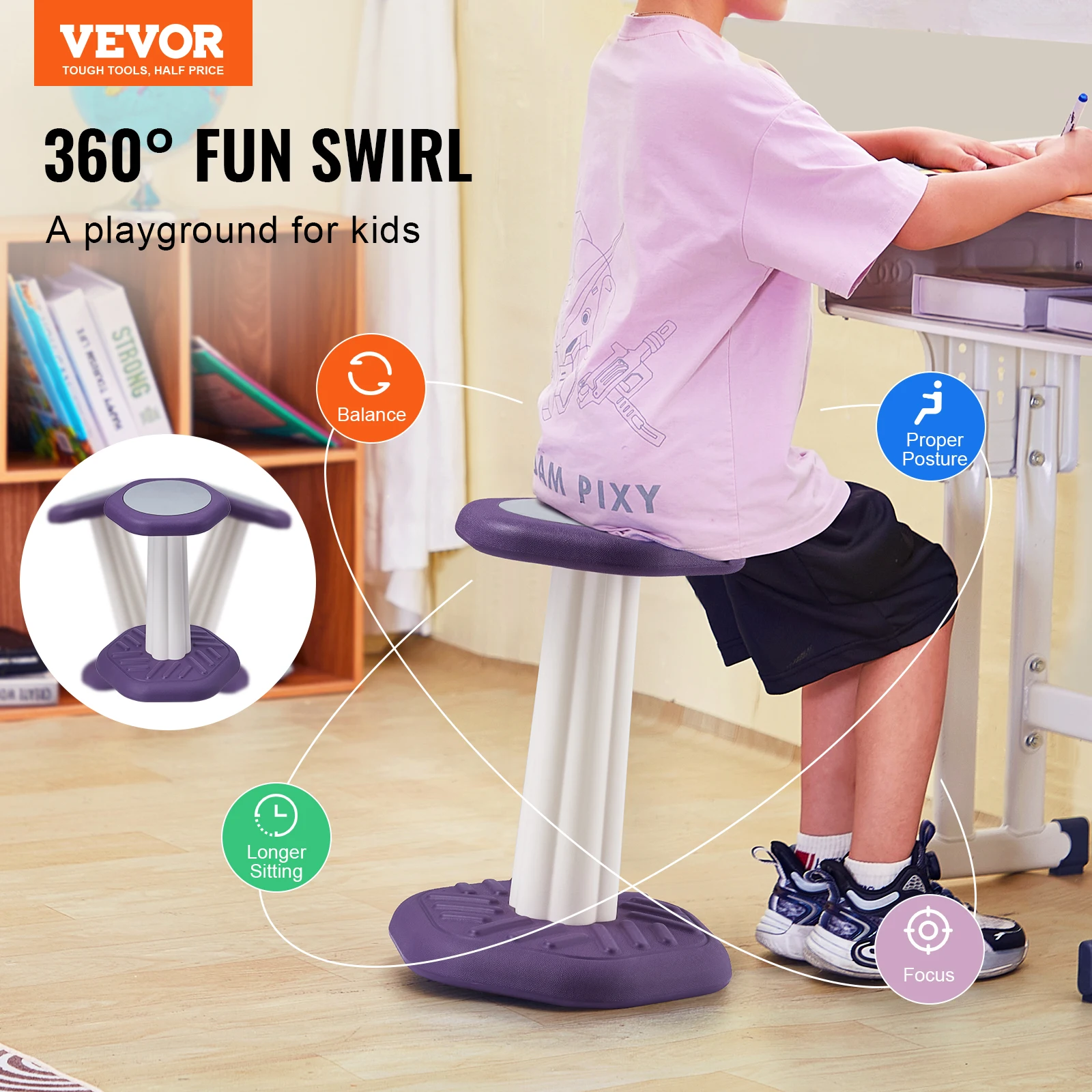 VEVOR Kids Wobble Chair Active Chair with Cushion Wobble Stool Improves Focus Posture and Children Ideal for Schools and Home