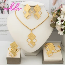 Nigerian Bridal Necklace Earrings Bangle Ring Set for Wedding Party Luxury 18K Gold Color Jewelry Set Dubai Fashion Jewelry