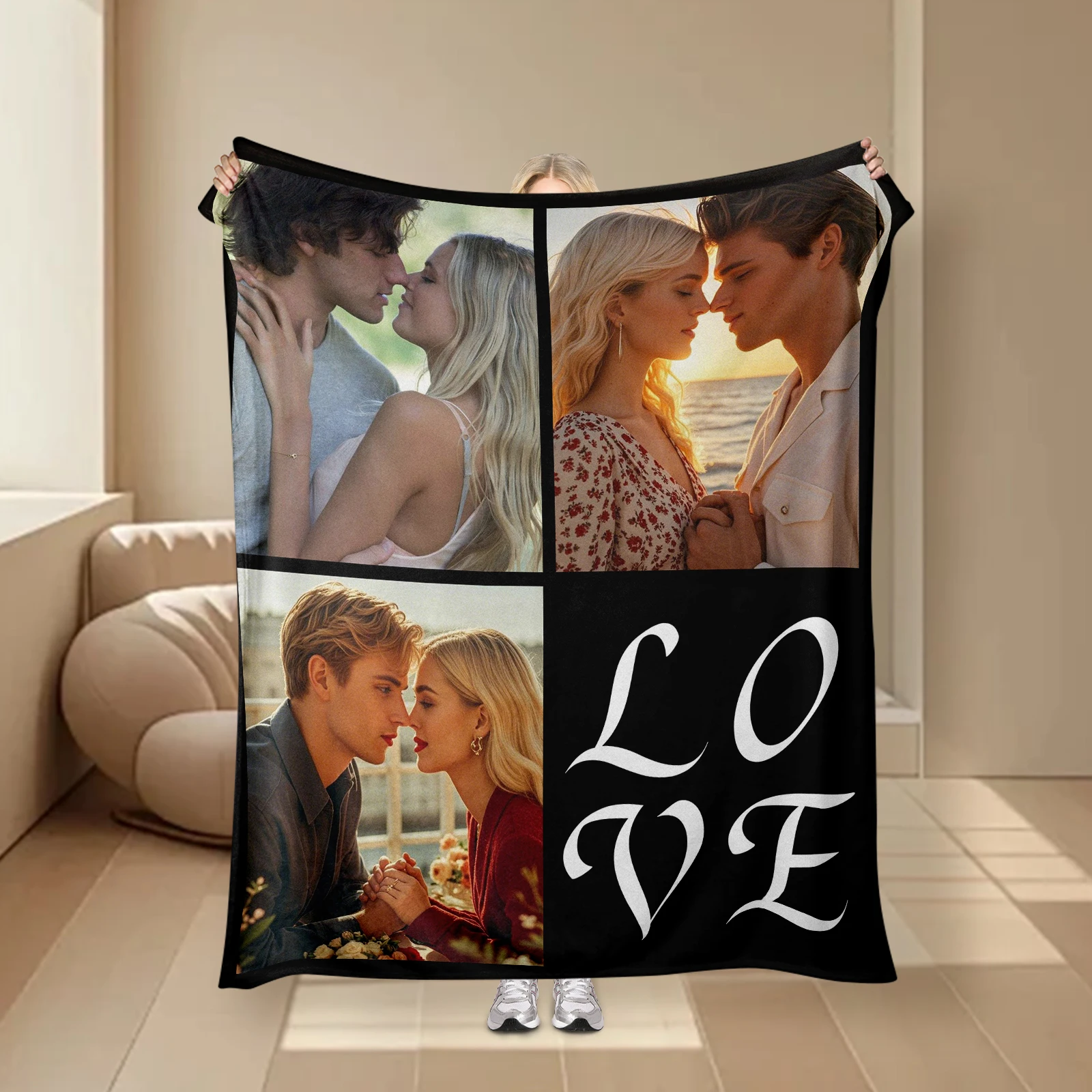

Valentine's Day Custom Blanket 'Love Her Forever' with Personalized Text And Photos - Unique Room Decoration Gift for Her