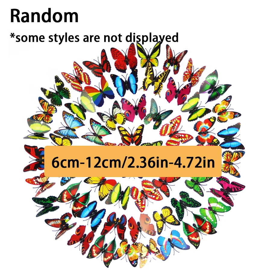 12/48pcs Butterfly Fridge Magnet, PVC 3D Fridge Magnetic Sticker, Removable Wall Decal, Home Kitchen Wedding Party Art Decor XJM
