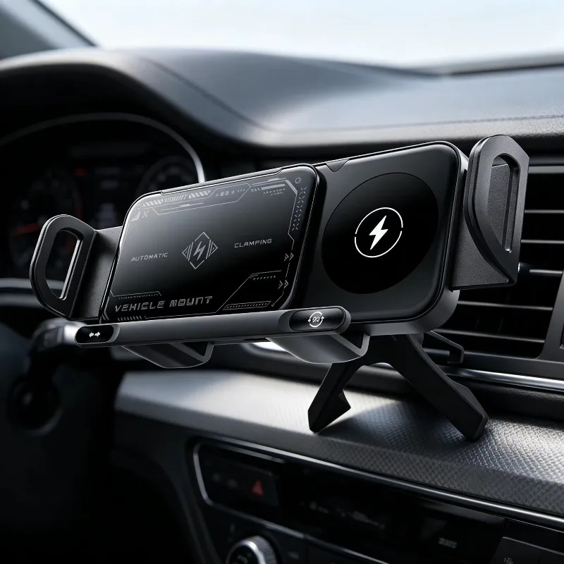 Suporte de Carro para Celular com Carregamento Sem Fio, Suporte Universal para Celular com Indução Inteligente, Carregador Elétrico Rotativo, Suporte 