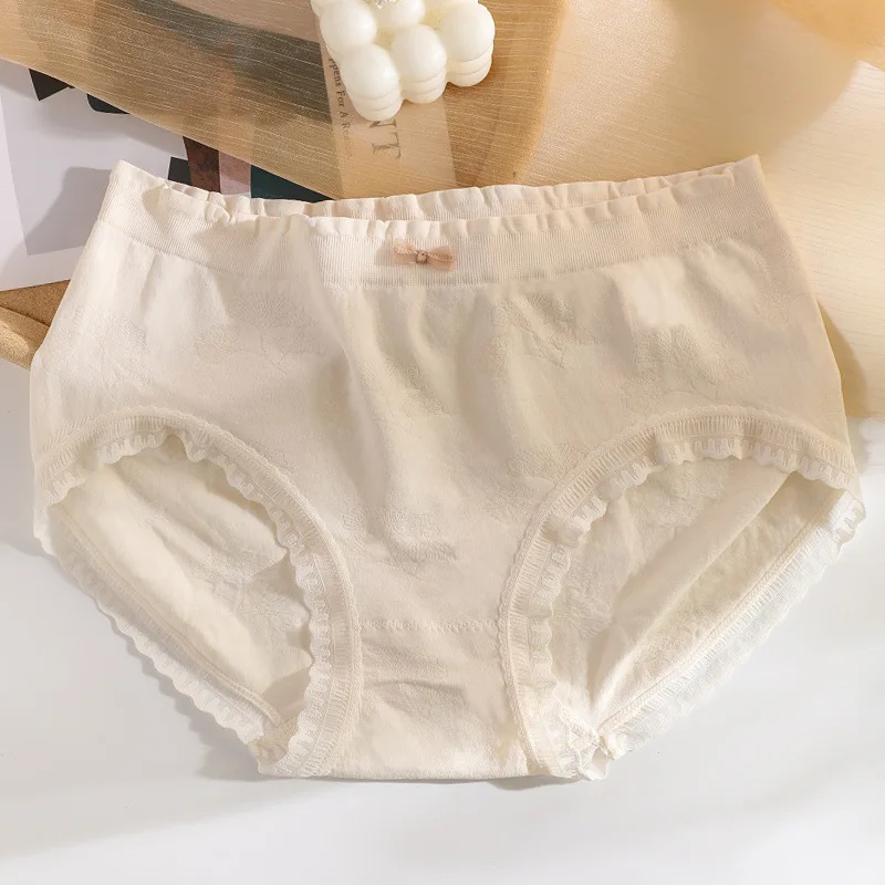 Plus Size 5X Underpants Mid Rise Cotton Panties Lace Accent Briefs Silk Antibacterial Lift Support