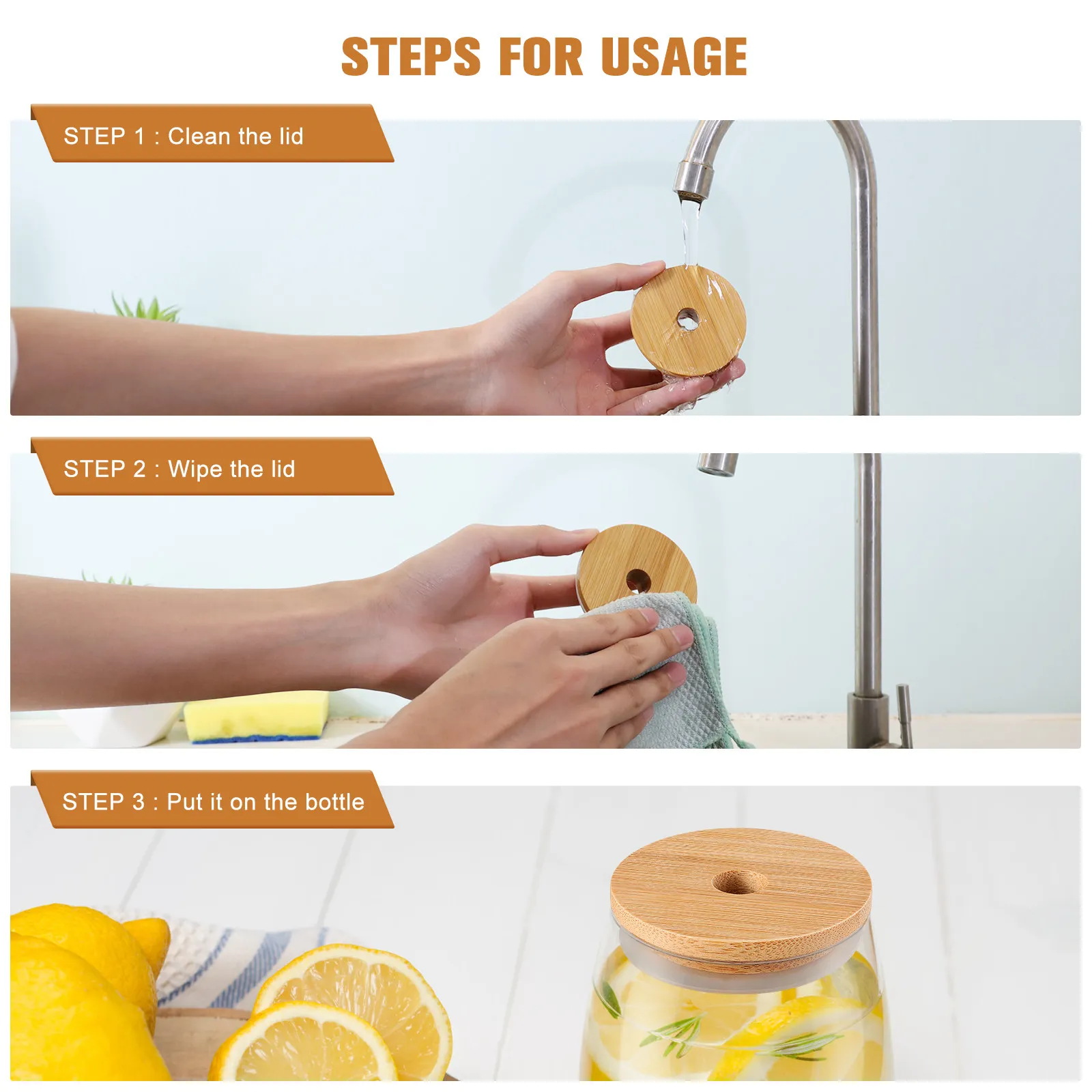 

8 шт. 70-миллиметровых крышек из натурального бамбука для бутылок - герметичные, безопасные для пищевых продуктов крышки для банок Мейсона, стеклянных бутылок, для хранения на кухне