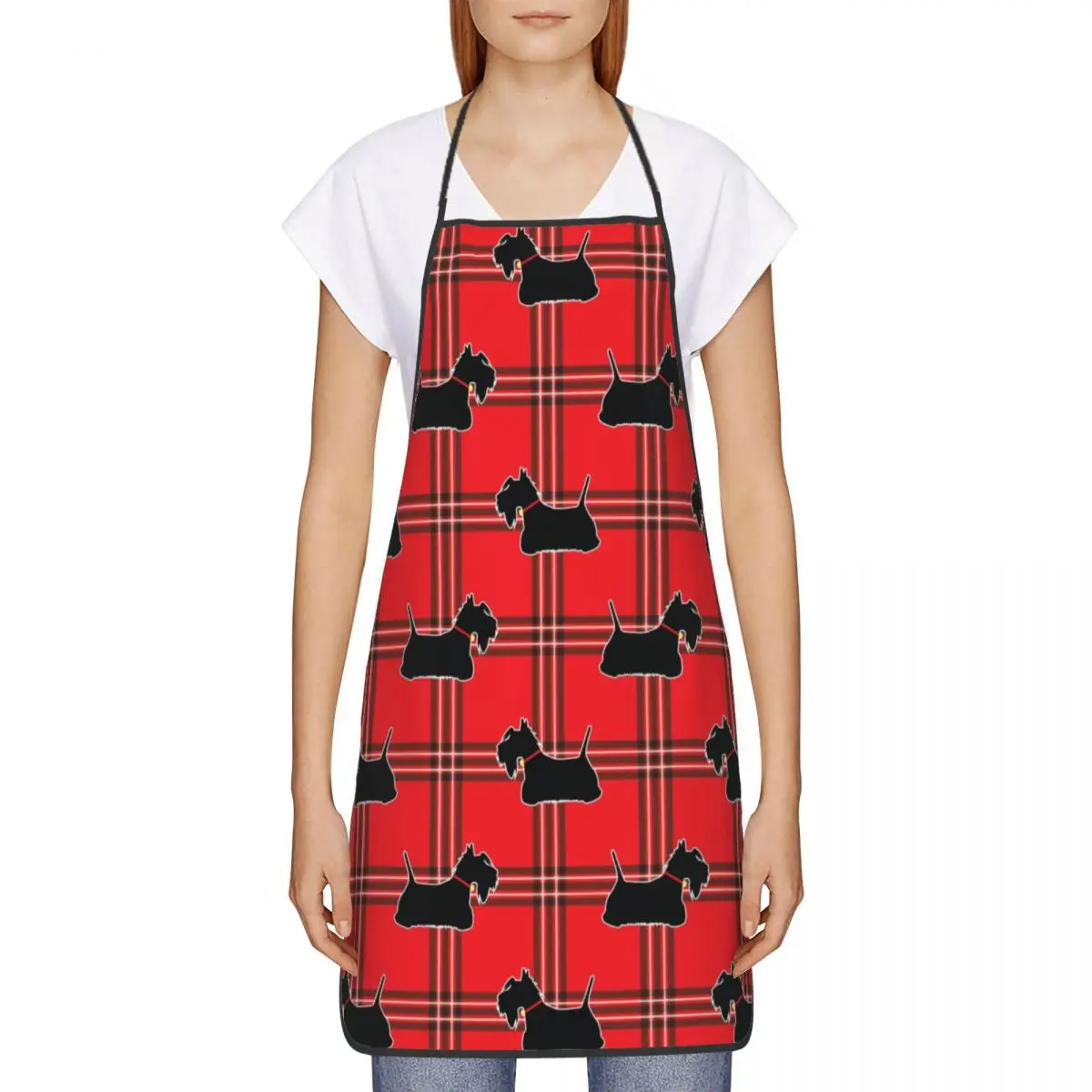 Unisex Scottie Dogs Kitchen Chef Cooking Baking Apron Men Women Scottish Terrier Dog Tartan Skye Tablier Cuisine for Gardening