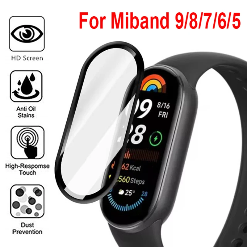 Screen Prtoector for Xiaomi Mi Band 9 8 7 6 5 Protective Films For Miband 9 8 7 6 5 Curved Full Coverage Cover Protection Film