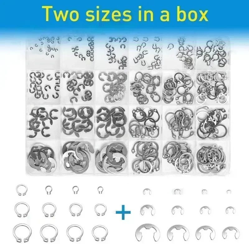 327pcs Stainless Steel E-Type/C-Type Retaining Clips Washers Set Snap Ring Retaining Sealing Gasket Fasteners Car Accessories