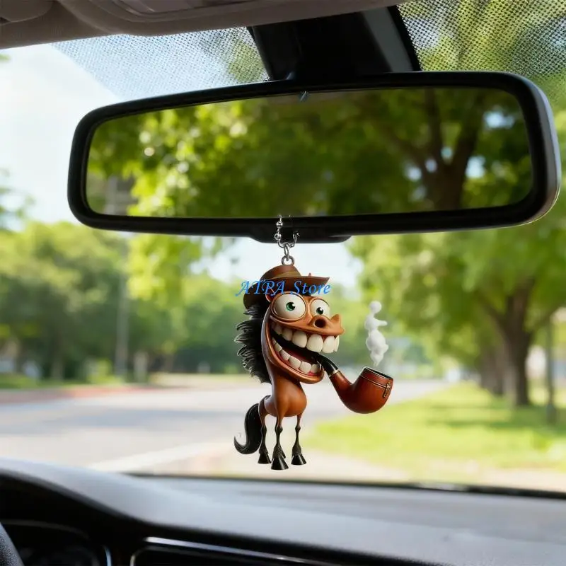U13C Multiple functional Car Accessory Large Mouth Horse Plush Toy Pendant with Elegant Chain Cartoon Designs for Decors &