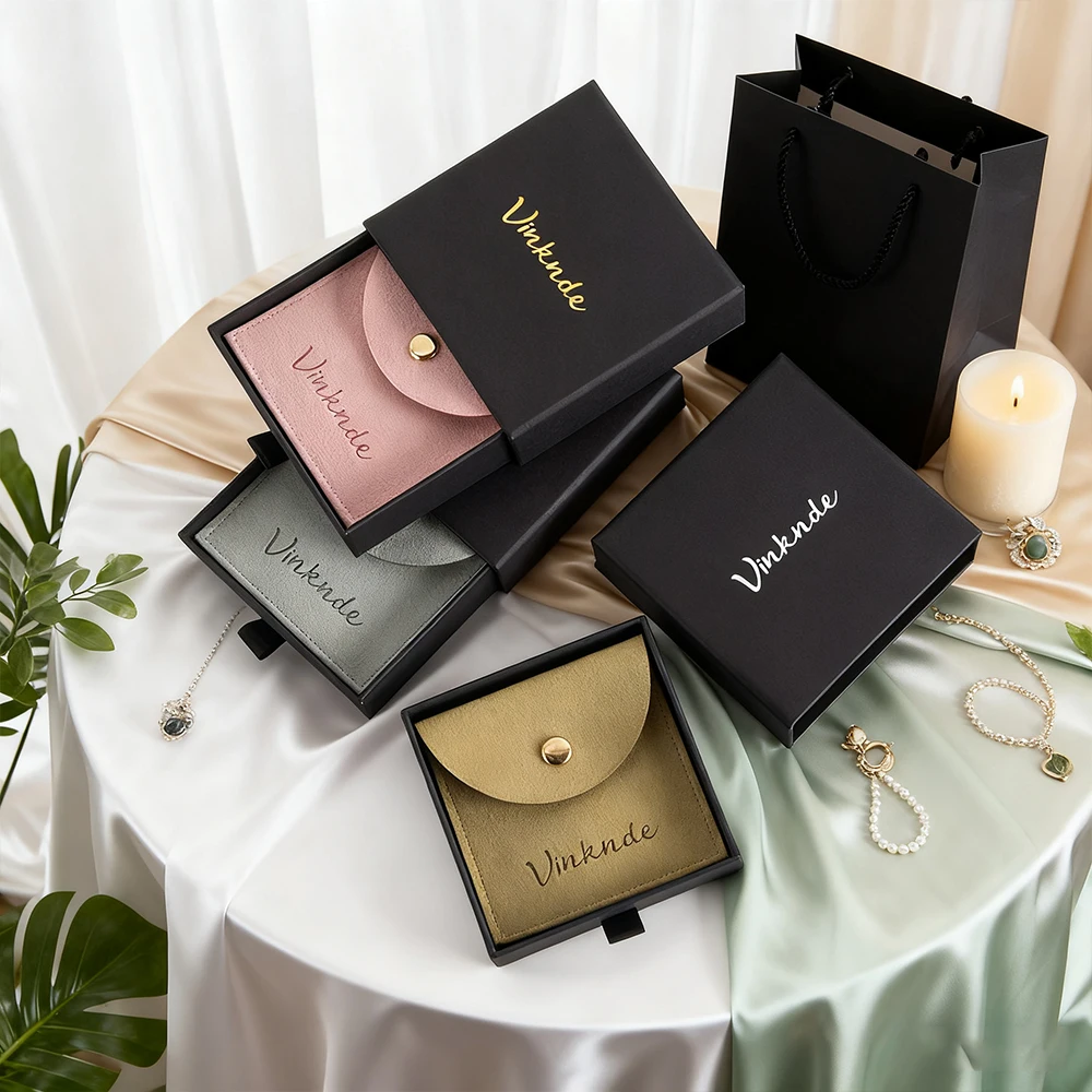 

24pcs Black Kraft Paper Drawer Travel Jewelry Packaging Box Personalized Logo Necklace Bracelet Earrings Gift Organizer Bag Case