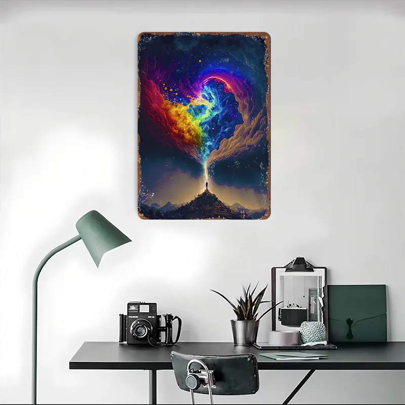 ألوان المجرة المعادن المشارك تين علامات جدار ديكور فني لتزيين الغرفة علامة معدنية مخصصة للديكور المنزل رجل الكهف #4