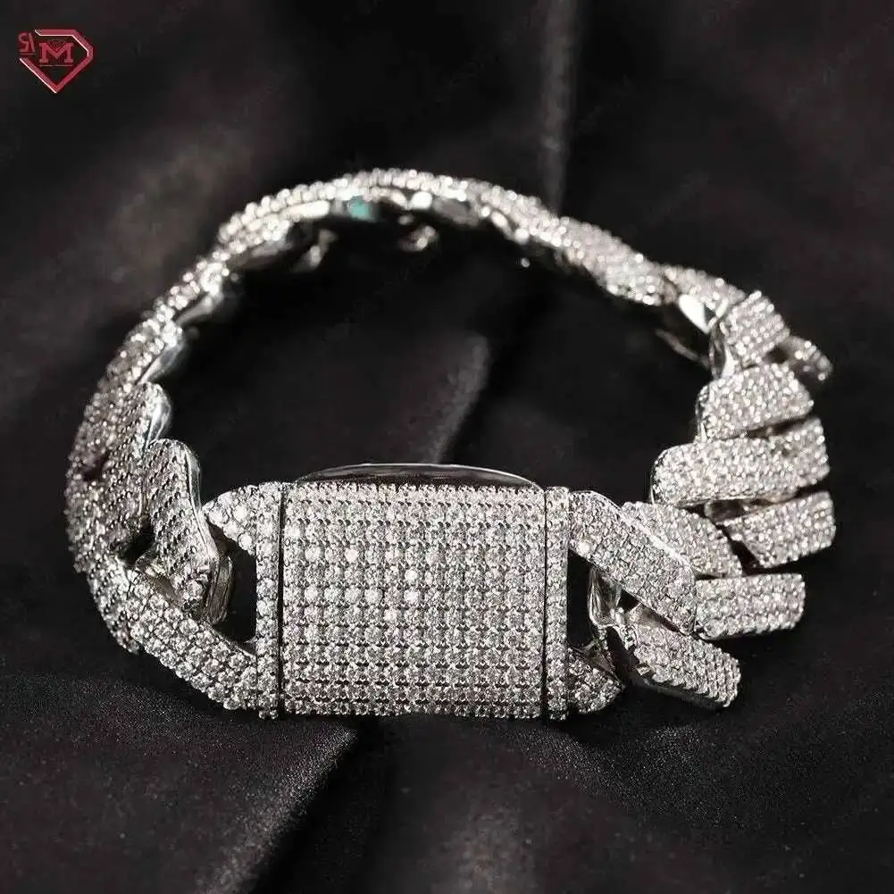 

Кубинская цепочка в стиле хип-хоп, 18 мм, 3 ряда, стерлинговое серебро 925 пробы, установка зубцов, кубинская цепочка с муассанитом Майами