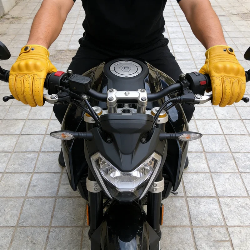 Men's Vintage Motorcycle Gloves Cowhide Breathable Touchscreen Accessories for Safe Riding & Grip with Knuckle Protection Items