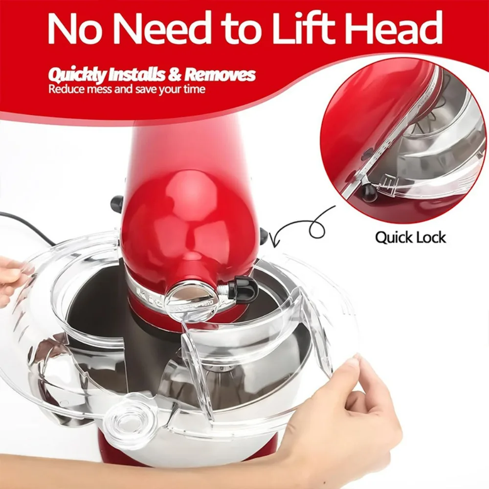 Abnehmbarer Spritzschutz mit Klappdeckel, passend für KitchenAid 4,5-5QT Tilt-Head-Standmixer, Premium-Schüsselzubehör
