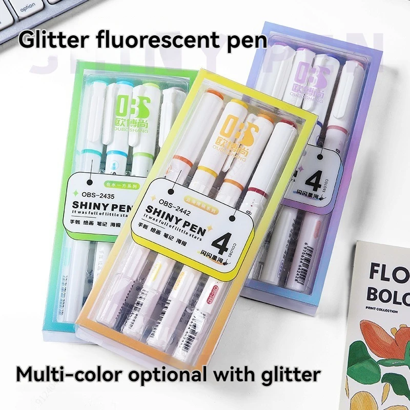 4pcs Glitter Color Shiny Pens Set Bling Sparkling Highlighter Marker 4mm Brush for Drawing Painting Art School Metallic Glitter