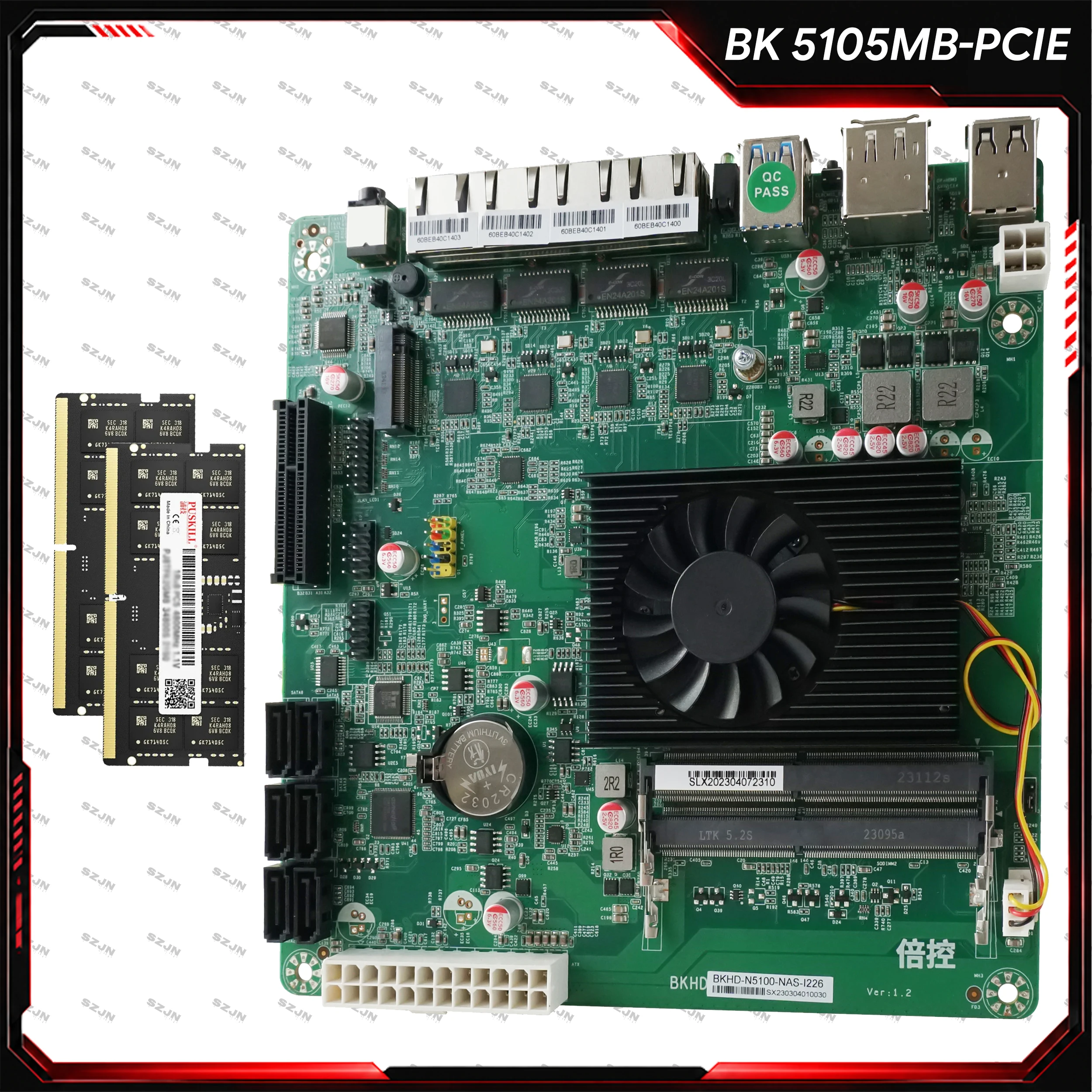 N5105 NAS Motherboard DDR4 6 SATA M.2 NVMe 4 Intel LAN Quad Core Mini Server Firewall Soft Router Board