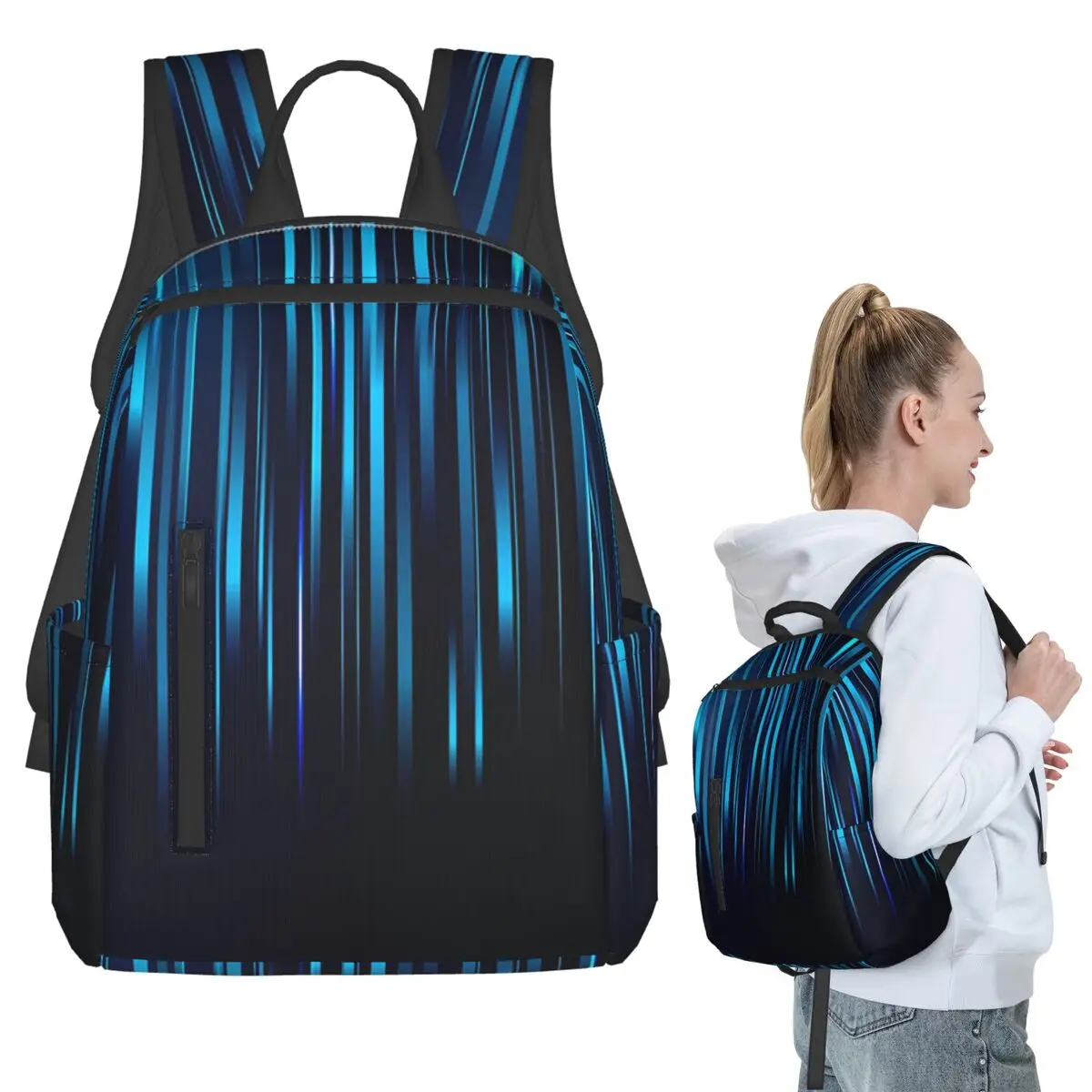 Abstract Cosmic Rain On Blue Blurred Background Backpack Student BookBag Boys Girls School Bag Computer Shoulder Bags Men Women