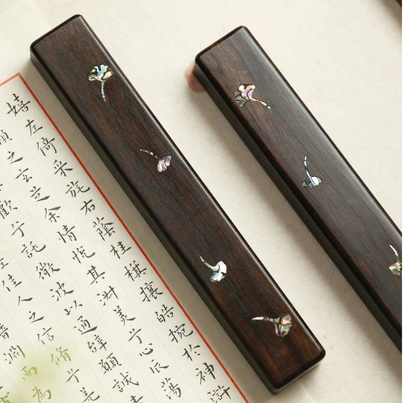 Black Catalpa Wood Paperweight with Mother of Pearl Inlay for Calligraphy Painting Desk Decoration Chinese Gift Art Supply
