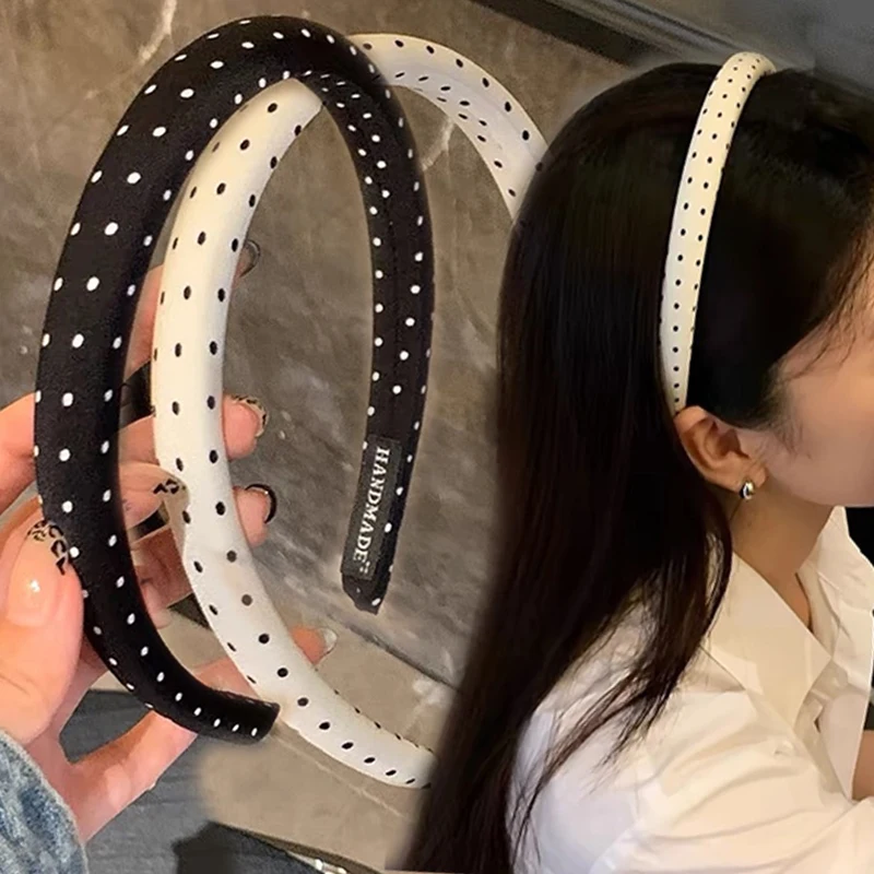 

Повязка для волос в горошек, черно-белая, ретро, простая, для умывания, женская, для девочек, корейская, для вечеринок, аксессуар для волос