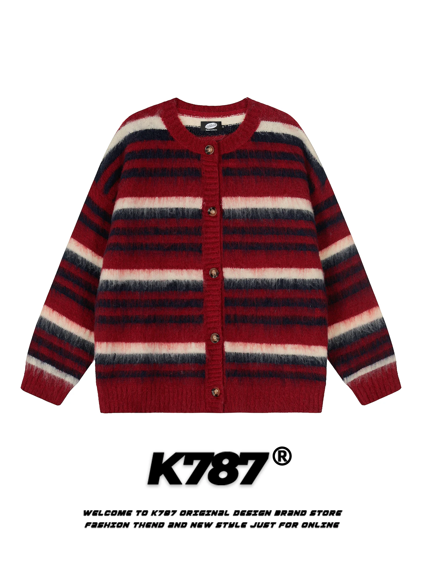 

American Retro Striped Open Cardigan Sweater Men Women Camere Lazy Sle Red Couple Knitted Outerwear Casual College Sle