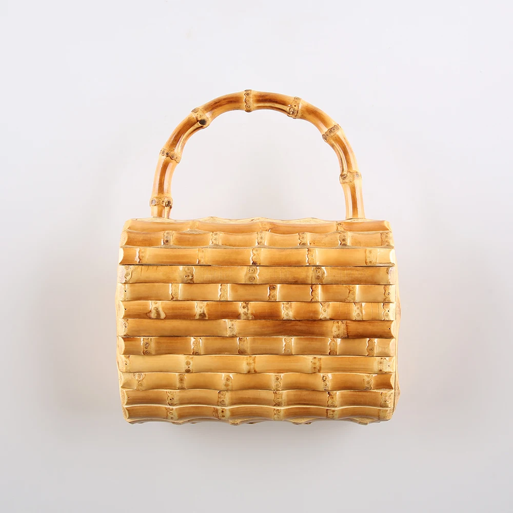 Bamboo Woven Tote Evening Bag Purse Fashion Luxury Handmade Bamboo Root Whip Weaving Handbag for Apple iPhone 13 Mobile Phone