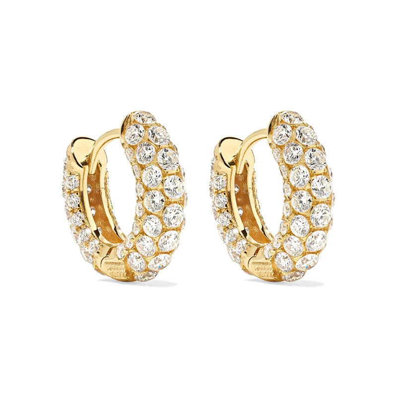 Fashion Luxury 925 Silver Fine Jewelry 18k Gold Plated Pave Full Zircon Huggie Designer Hoop Earrings Jewelry Women for Girls