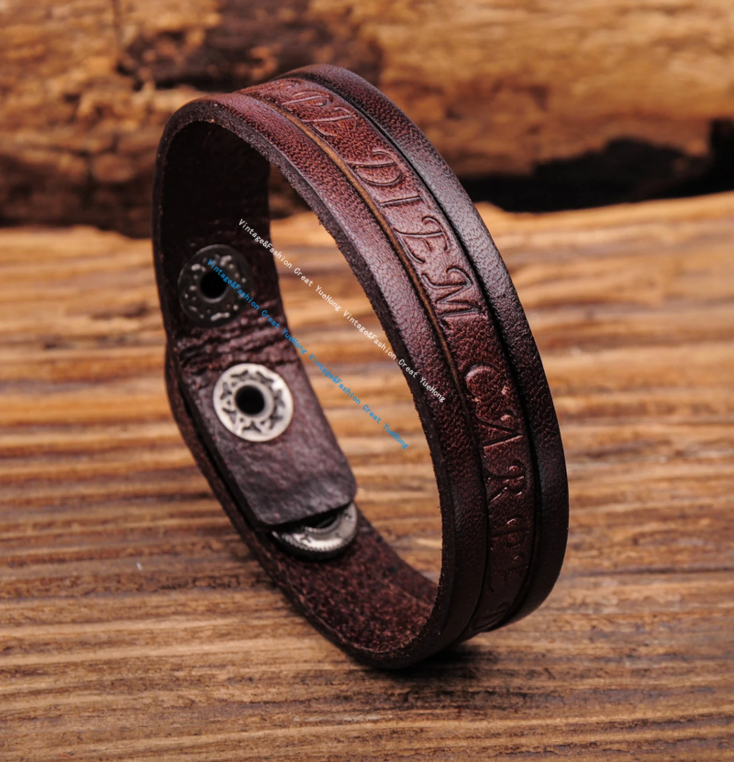 G369 Brown Stylish Single Wrap Vintage Embossed Leather Wristband Bracelet Cuff New