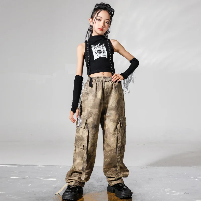 Ragazze Hip Hop Crop Canotte Gonna da ballo di strada Bambini Gonne a pieghe Adolescenti Jazz Costumi fantastici Bambino Camo Streetwear Set di vestiti