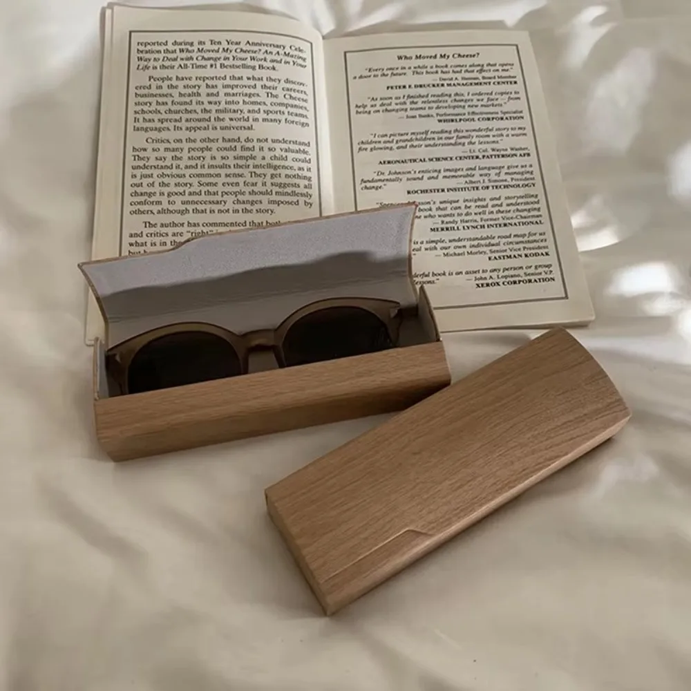 حافظة نظارات قراءة محمولة بسيطة من جلد البولي يوريثان، حافظة نظارات لقصر النظر من الخشب المقلد، حاوية نظارات شمسية بلون واحد #4