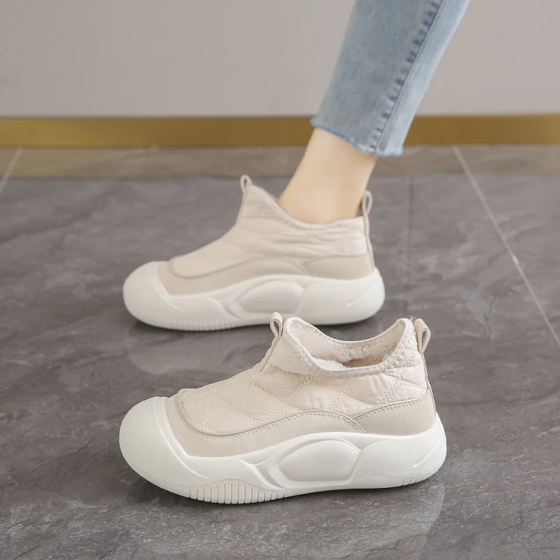 Free Shipping Trendy Women Padded Warm Ankle Shoes Plush Lining Round Toe Slip on Non Slip Outdoor Winter Sneakers, Hot Pick