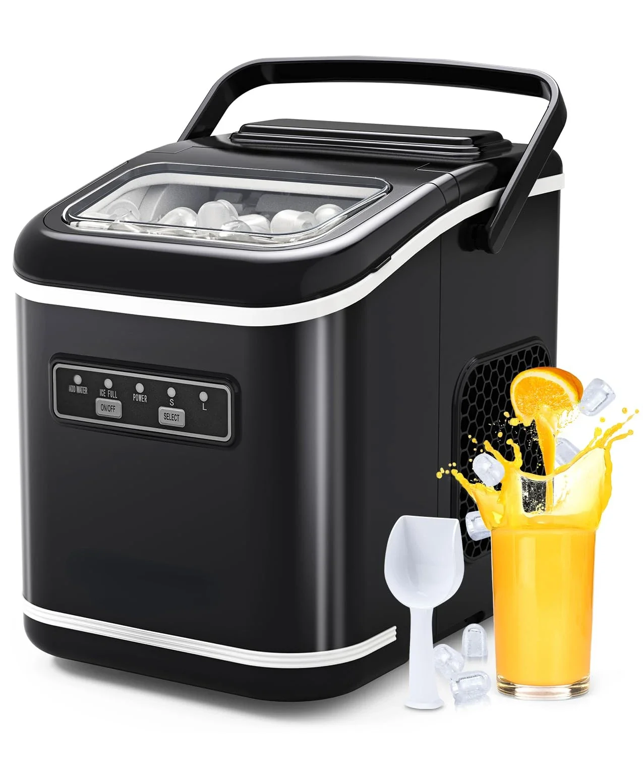 Self-Cleaning Countertop Ice Maker - Efficiently Produces 9 Ice Cubes in Just 6 Minutes - 26lbs/24Hrs Capacity - Includes Conven