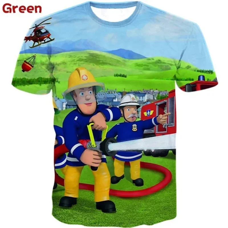 Anime Kids Tee Shirts 3D Fireman Sam Graphic T Shirt For Men Clothing Boys Short Sleeved T-shirt Funny Kid Summer Y2k T-shirts