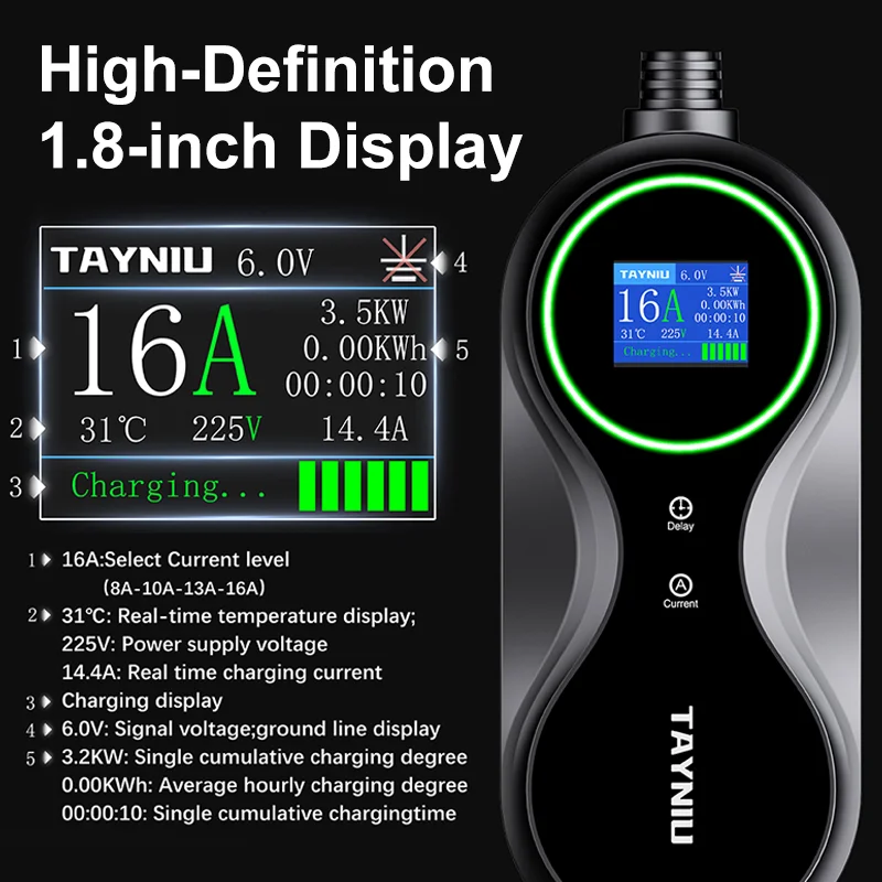 Портативное зарядное устройство для электромобилей TAINIU, управление через приложение 3,5 кВт, тип 1 J1772, вилка стандарта США, зарядное устройство для электромобилей NEMA 5-15 3,5 м для Chevrolet, Tesla EVS