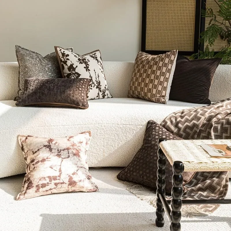 Vintage Maillard Brown Cushion Cover Light Luxury Pillow Cover Decorative For Hotel Home Sofa Living Room Pillowcase 30x50 45x45