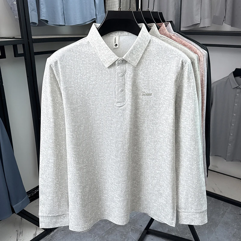 Frühling Herbst Herren Revers Polo-Oberteile Hochelastisches Knitterfreies Material Kleines Brustlogo-Design Slim Fit Herrenbekleidung – Detail 9