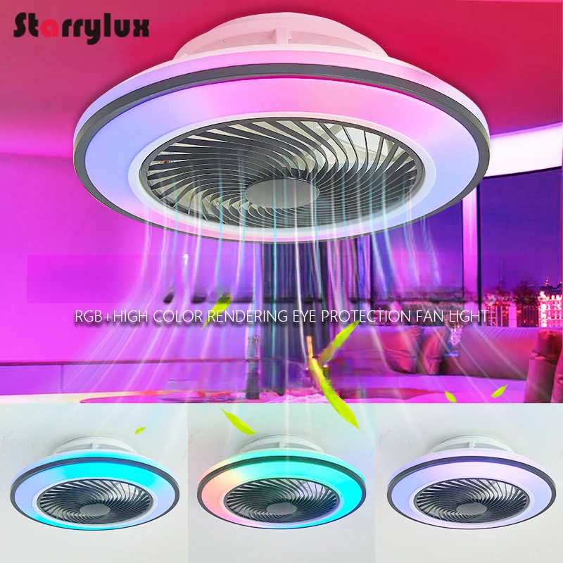 

RGB Ceiling Fan with Light Remote Control Dimmable Silent Ceiling Lamp for Bedroom Living Room Study