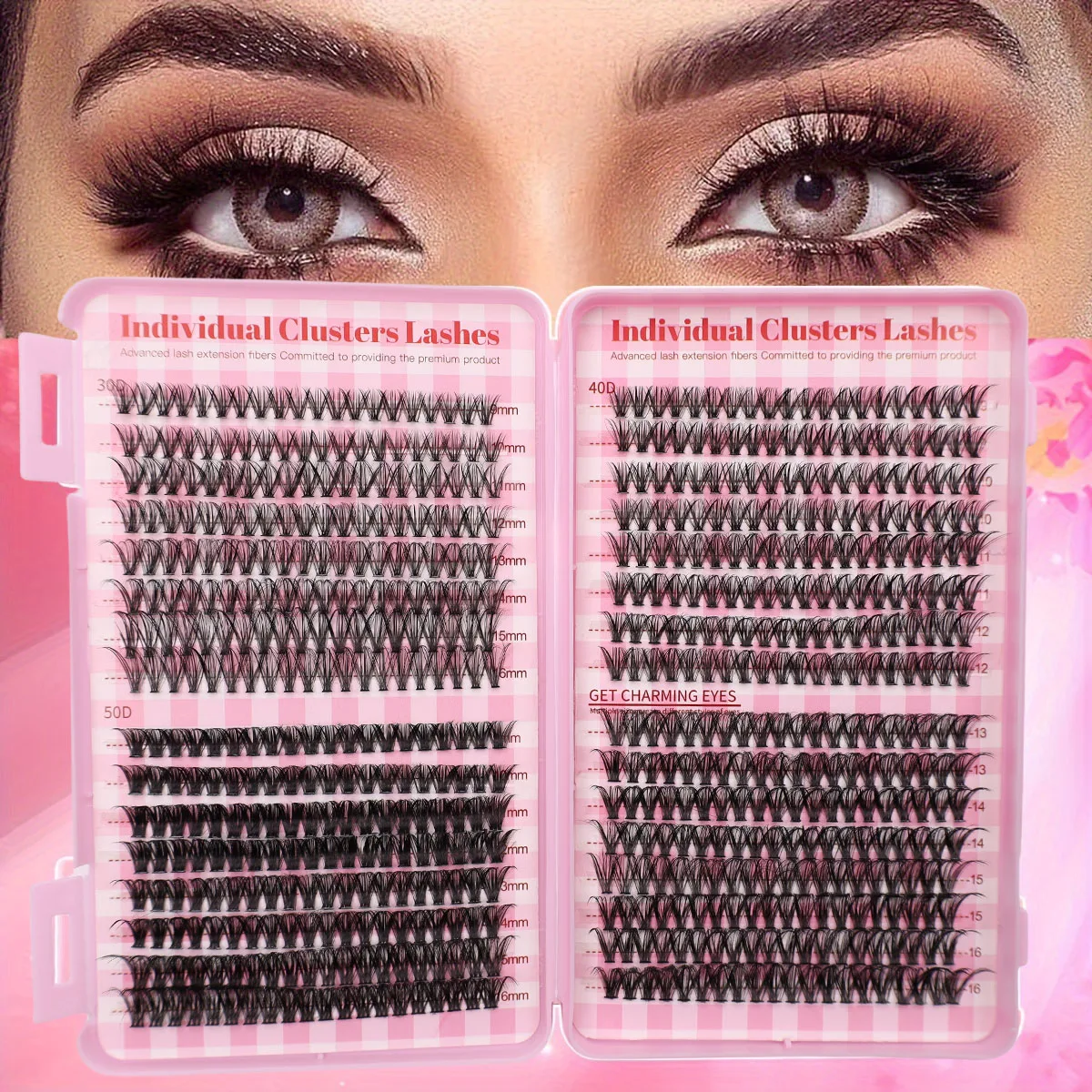 Eyelash extension set, 3 boxes of clustered eyelashes, including eyelash glue and eyelash removal and tweezers, thick and fluffy