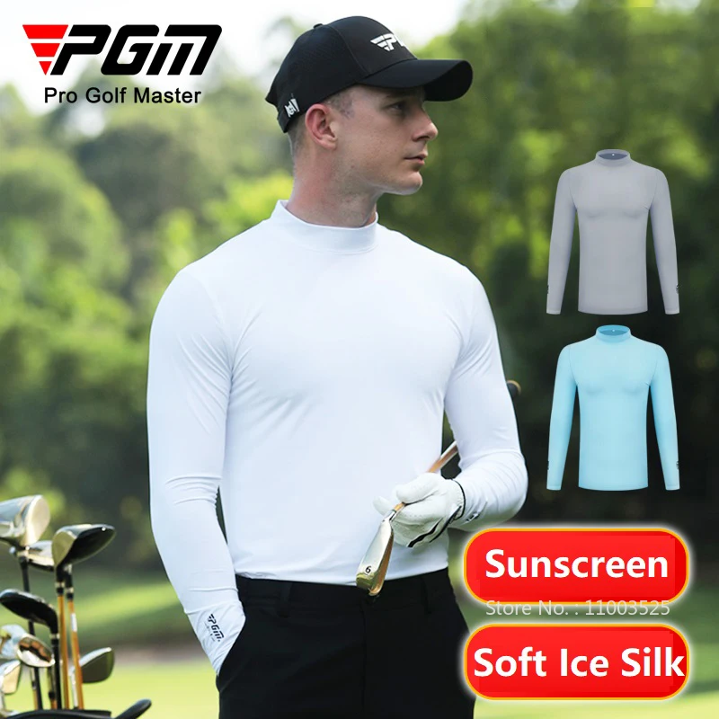 

Pgm мужские рубашки из ледяного шелка для гольфа, солнцезащитные топы с длинными рукавами и защитой от ультрафиолета, быстросохнущее нижнее белье, мужская охлаждающая тренировочная футболка для гольфа