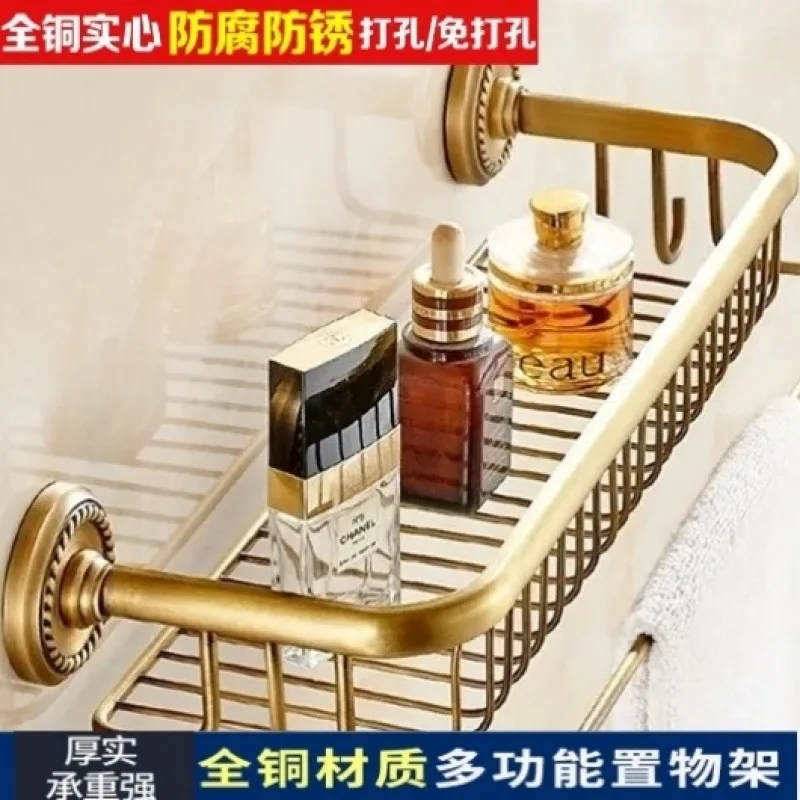 

Подходит для полностью медной европейской полки для ванной комнаты, подвесной квадратный антикварный стеллаж для хранения в ванной комнате, сетчатая корзина, настенная подвеска для ванной комнаты, толстая