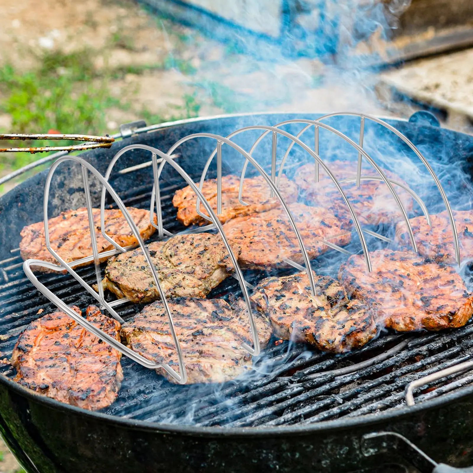 

Professional Wear-Resistant Bbq Rib Rack Rib Holder Portable Lightweight Grill Stand for Home Picnic Outdoor Camping Accessories