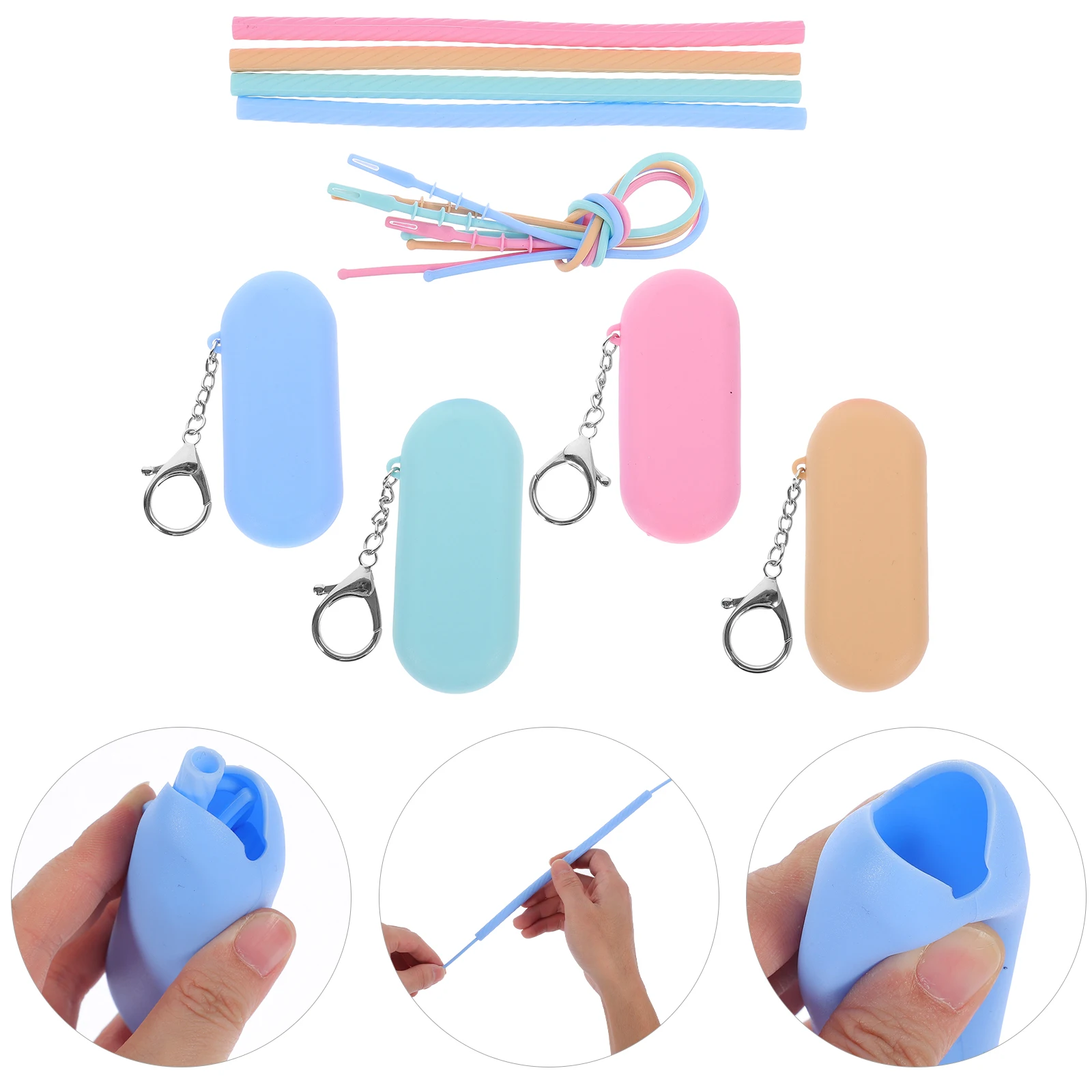 

4 Pieces Silicone Straw Set Foldable Reusable Travel Straws Case for Cold Hot Drinks Light Collapsible