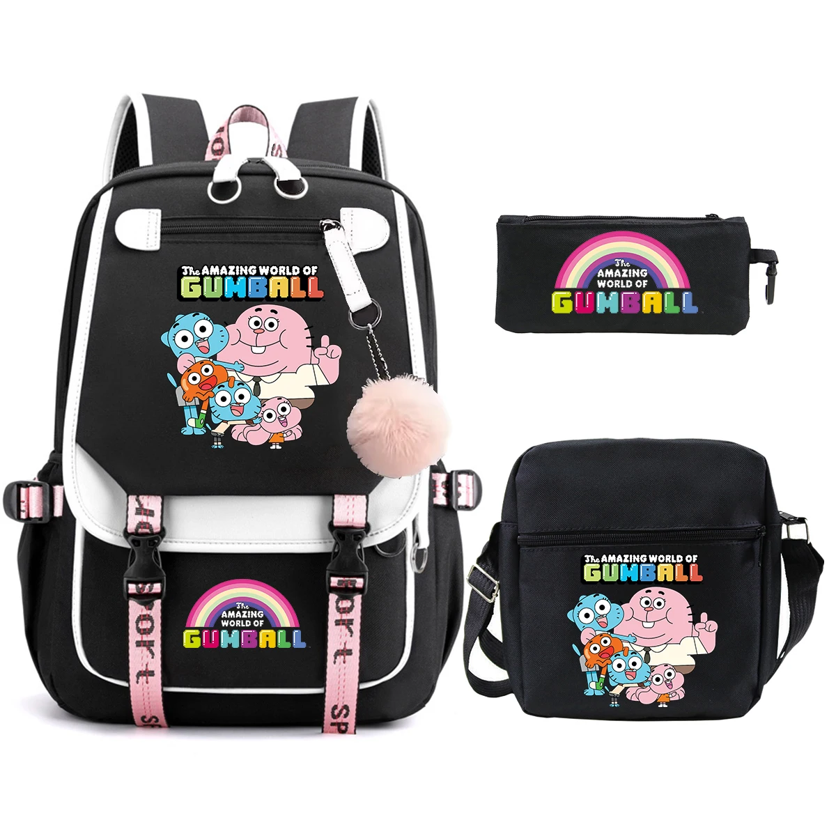 The Amazing World of Gumball Backpack 3pcs Set High Quality Zipper Rucksack Women Casual Mochila Student School Bag for Teenager