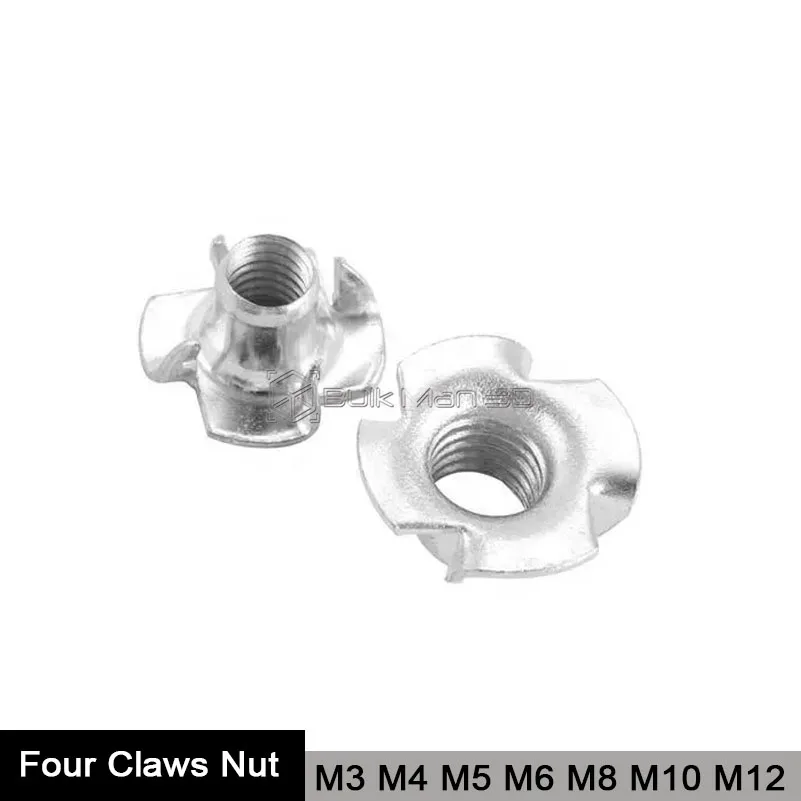 

20PCS M3 M4 M5 M6 M8 M10 M12 Zinc Plated Four Claws Nut Speaker T-nut Blind Pronged Insert Tee Nut for Wood Furniture