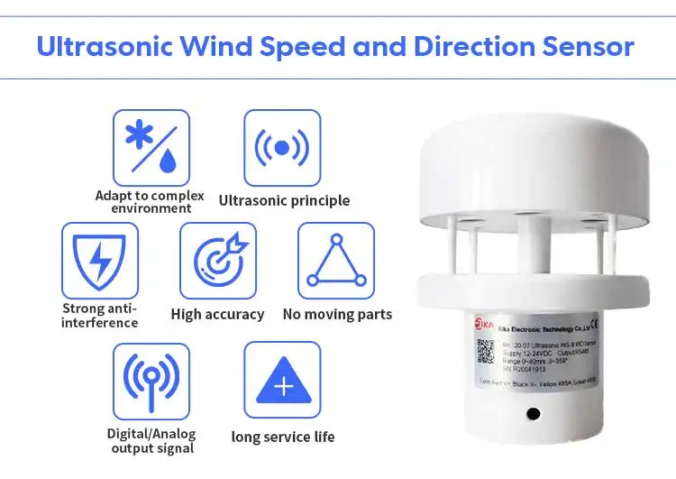 RIKA-Sensor de Velocidade e Direção do Vento Ultrassônico, Anemômetro Original, 0-360 Graus, Fornecimento de Fábrica, RK120-07, Preço Baixo, Novo