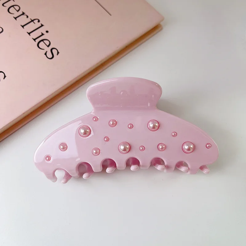 Fashion Claw Acetate Claw Clip Sweet Half Tie Hair Clip Pink Bow Diamond Hair Medium Flower Shark Clip Hair Accessories