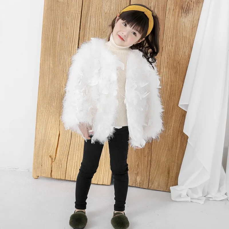 Wholesale Kids Real Ostrich Feather Jacket, Flower Girl Wedding Party Coat with Feather Panels, Multi-Color Children's Formal
