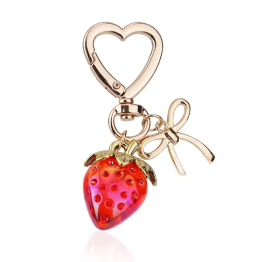 

Strawberry Keychain for Women HeartShaped Key Chain with Bow Charm Cute Strawberry Bow Dr Stylish Key Ring for Key Wallet Backp