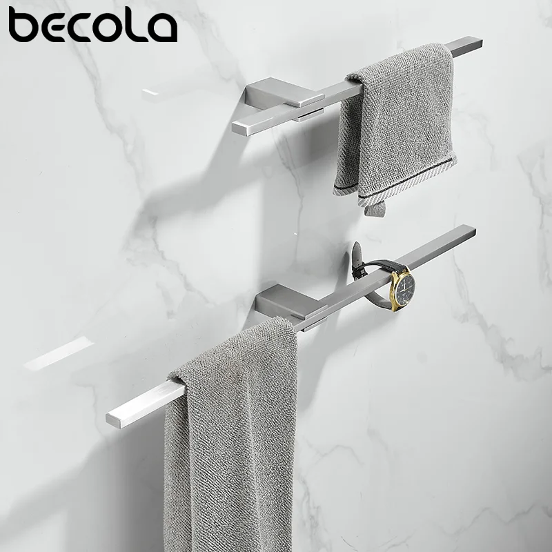 Becola 30-60cm Movable Towel Rack Towel Hanger Bath Towel Holder Wall Towel Bar Space Square Bathroom Shelf Kitchen Storage Rack