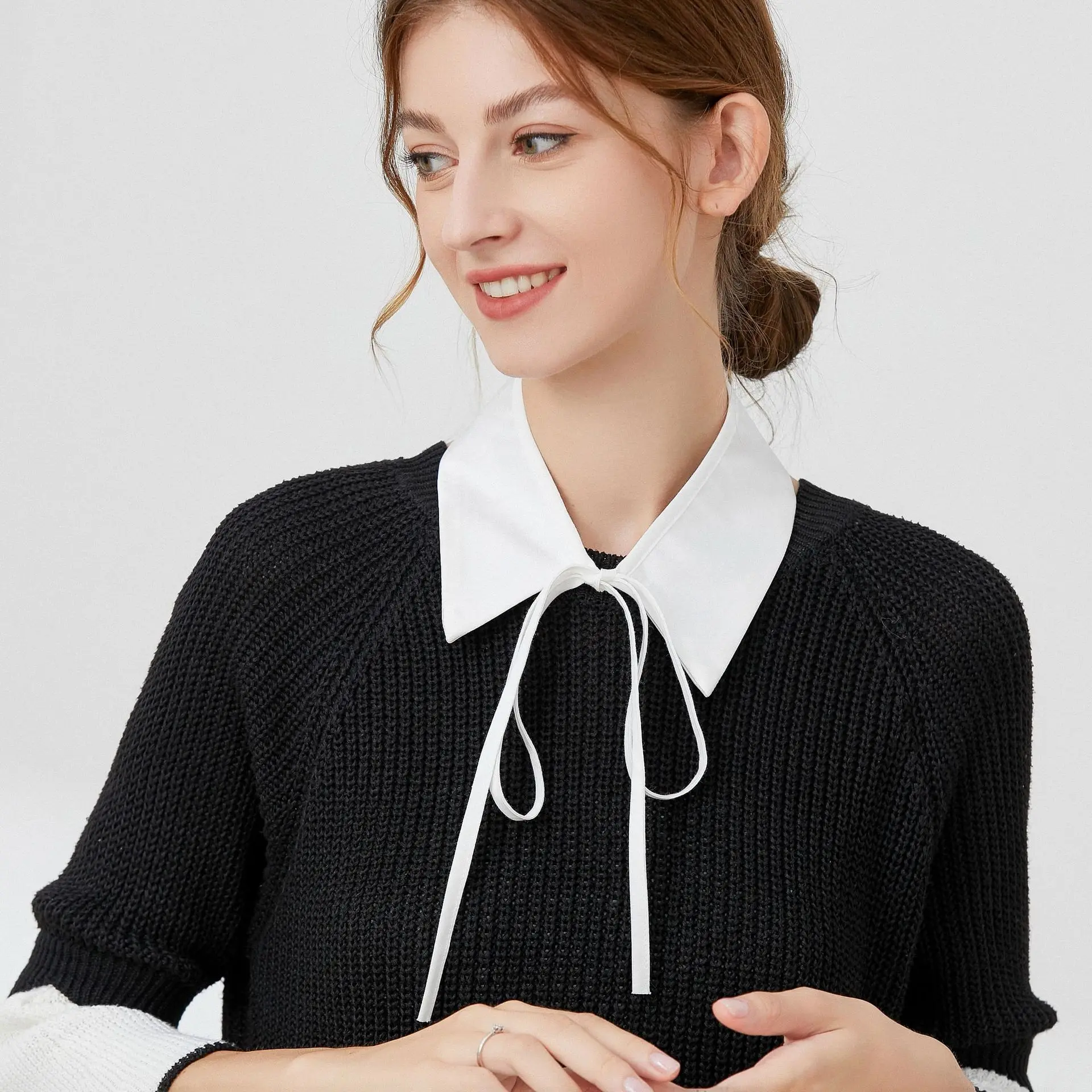 

False Fake Collar for Women Girls Ruffled Trim Detachable Half Shirt Lapel Blouse Lace-Up Bandage Scarf