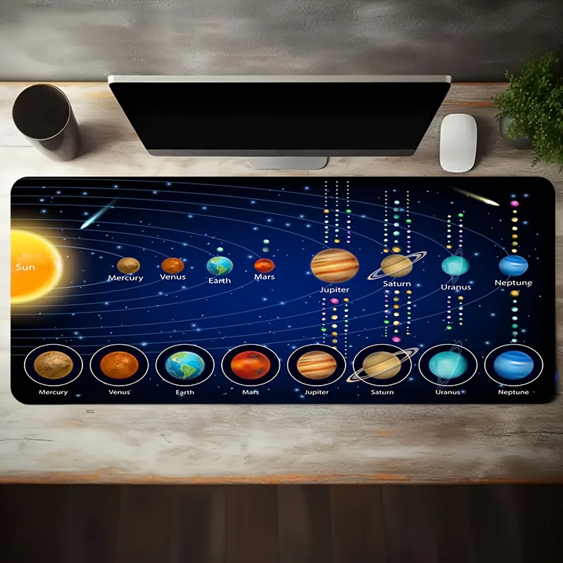 Solar System Planets Desk Mat Extra Large Non-Slip Rubber Base Durable Gaming Mouse Pad Office Computer Mat
