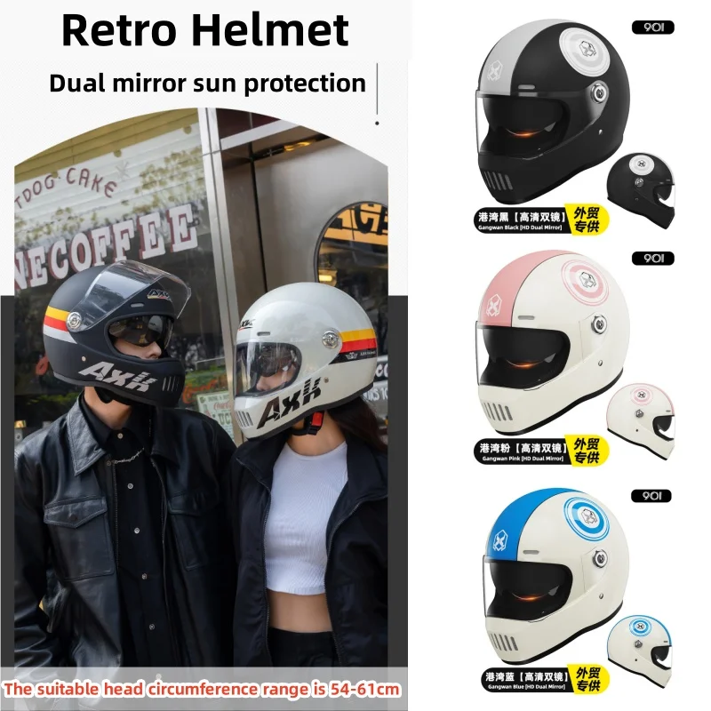 Retro Motorcycle Electric Bike Helmet with Dual Lenses for Sun Protection and Breathable Light Helmet Body Full Face Helmet